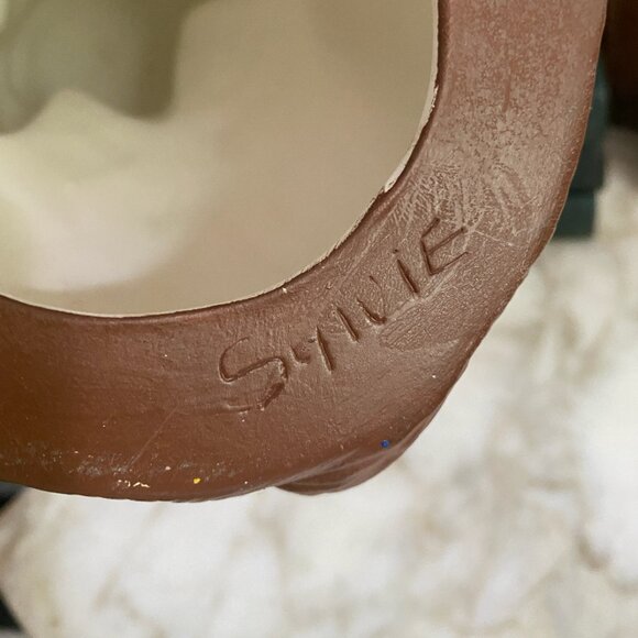 Vintage Ceramic Christmas Puppy Dog Brown Spaniel Santa Hat Handmade Sylvie - Picture 5 of 5